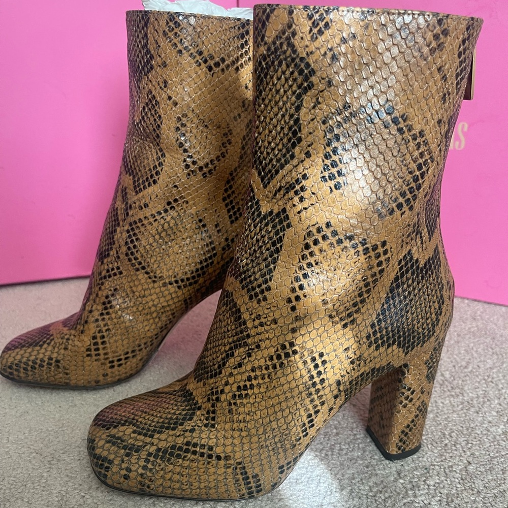 Paris Texas Python Print Square Toe Zip Ankle Boo… - image 2